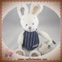 NICOTOY SOS DOUDOU LAPIN CUIR RETOURNE BLANC CORPS COTELE BLEU EVEIL