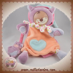 DOUDOU ET COMPAGNIE SOURIS CHAT MARIONNETTE ORANGE ROSE COEUR BLEU LES BOUILLES RIGOLO