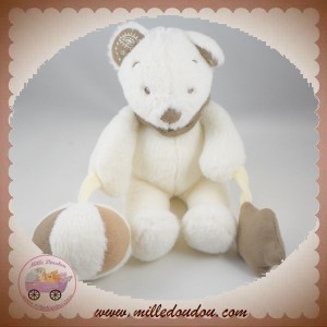 NICOTOY SOS DOUDOU OURS BLANC POILS BEIGE FOULARD ETOILE HOCHET