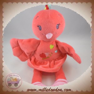 NICOTOY DOUDOU OISEAU ROBE ROSE FUSHIA COEUR PAPILLON 30 CM