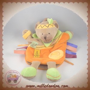 DOUDOU ET COMPAGNIE OURS MARIONNETTE ORANGE INDIEN VERT KILLIAN