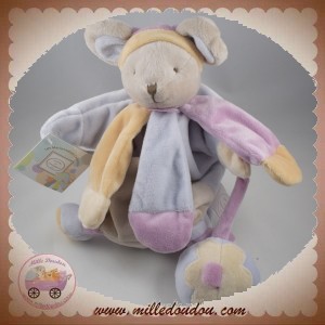 SOS DOUDOU ET COMPAGNIE SOURIS MARIONNETTE BEIGE VIOLET GRIS ROSE POUDRE