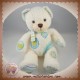 HISTOIRE D'OURS SOS DOUDOU OURS BLANC PEACE HIPPIE BLEU VERT COEUR