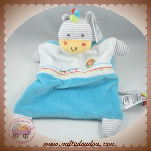 MOTS D'ENFANTS SOS DOUDOU ZEBRE GIRAFE PLAT BLANC BLEU LION