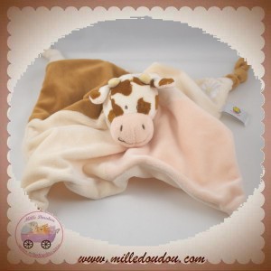 Doudou plat Vache marron blanc beige attache tétine HAN