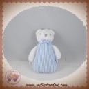 JACADI SOS DOUDOU OURS BLANC TISSU RAYE BLEU