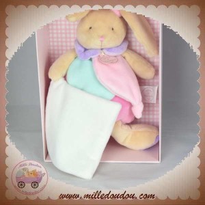 DOUDOU ET COMPAGNIE SOS LAPIN BEIGE MICROFIBRE ROSE MOUCHOIR DC2809