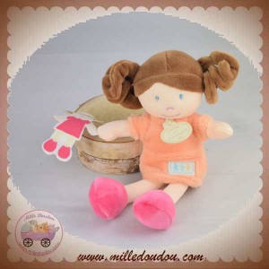 DOUDOU ET COMPAGNIE SOS POUPEE TISSU UNICEF ROBE ORANGE PECHE