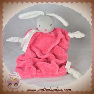 KALOO SOS DOUDOU LAPIN GRIS PLAT PLUME ROSE FLUO NOEUD