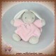 KALOO SOS DOUDOU LAPIN GRIS CORPS PLUME ROSE MUSICAL