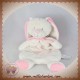 TEX SOS DOUDOU LAPIN BLANC PLAT ECHARPE ROSE POINT BLANC