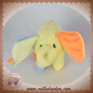 BRIOCHE SOS DOUDOU ELEPHANT VERT VICHY ORANGE