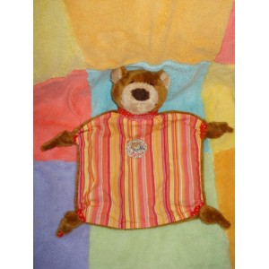 SIGIKID SOS DOUDOU OURS MARRON PLAT TISSU RAYE ORANGE ROSE