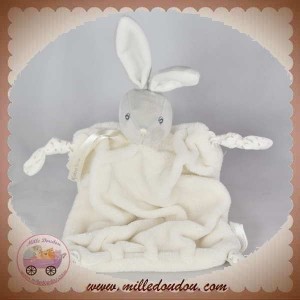 KALOO SOS DOUDOU LAPIN GRIS PLAT PLUME BLANC NOEUD