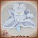 NATTOU SOS DOUDOU LAPIN PLAT BLEU BIBOU CARRE ETIQUETTE