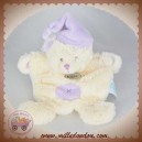 BABYNAT SOS DOUDOU OURS PLAT BLANC POIL VIOLET CROIX