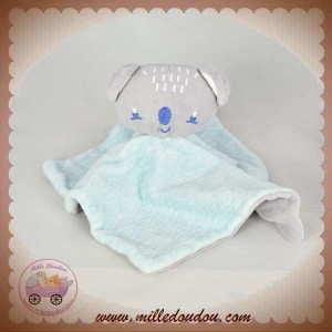 SOS DOUDOU OURS GRIS PLAT BLEU FEUILLES