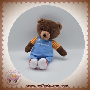 JEMINI BAYARD SOS DOUDOU PETIT OURS BRUN MARRON SALOPETTE BLEU 22cm