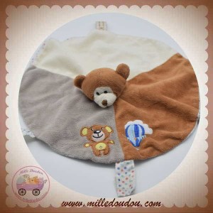 RODADOU SOS DOUDOU OURS ROND PLAT MARRON ECRU GRIS MONGOLFIERE