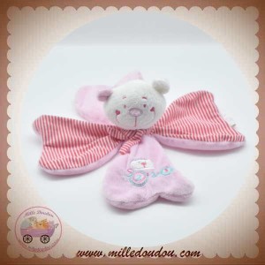 MGM SOS DOUDOU OURS BLANC TREFLE RAYE PLAT ROSE DODO D'AMOUR