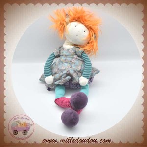 MOULIN ROTY SOS DOUDOU POUPEE ADELE LES PARISIENNES ROBE FLEURS GRIS VERT