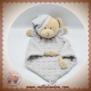 SOS DOUDOU OURS BEIGE CORPS PLAT LOSANGE BLANC/GRIS RELIEF