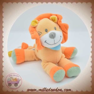 TEX SOS DOUDOU LION JAUNE CRINIERE ORANGE RAYE MUSICAL