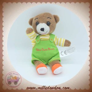 BAYARD SOS DOUDOU PETIT OURS BRUN MARRON SALOPETTE VERT 13 CM