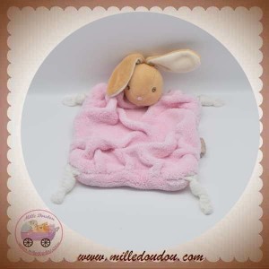 Doudou plat LAPIN plume gris blanc et polaire écru KALOO