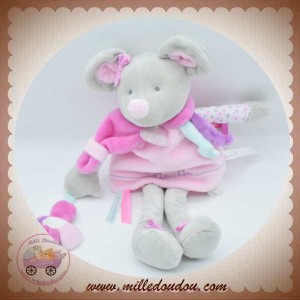 DOUDOU ET COMPAGNIE SOS SOURIS PEARLY GRISE ROBE ROSE