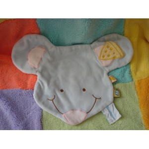 KIMBALOO DOUDOU PELUCHE SOURIS TETE PLATE BLEU FROMAGE