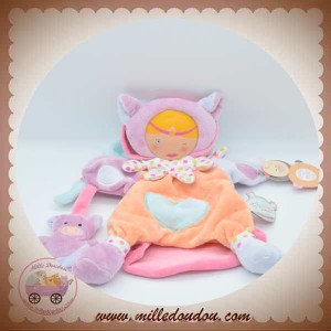 DOUDOU ET COMPAGNIE FILLE SOURIS CHAT MARIONNETTE ORANGE ROSE COEUR BLEU LES BOUILLES RIGOLO