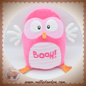 LUMINOU SOS DOUDOU HIBOU CHOUETTE FLUORESCENT ROSE BLANC BOOH 22 cm