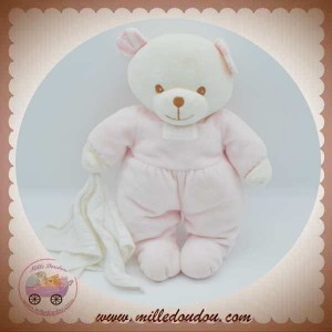 TARTINE ET CHOCOLAT SOS DOUDOU OURS ECRU BLANC ROSE POCHE MOUCHOIR