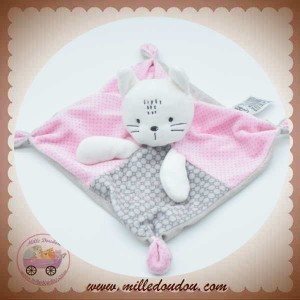 MOTS D'ENFANTS SOS DOUDOU CHAT PLAT GRIS ROSE HIVER DOUX