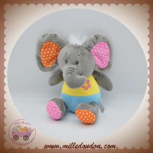 KSD SOS DOUDOU ELEPHANT GRIS CORPS JAUNE BLEU FLEURS