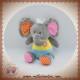 KSD SOS DOUDOU ELEPHANT GRIS CORPS JAUNE BLEU FLEURS