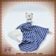 MOTHERCARE SOS DOUDOU OURS ECRU PLAT MOUCHOIR BLEU MARINE RAYE