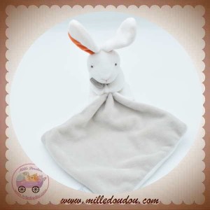 DOUDOU ET COMPAGNIE SOS LAPIN BLANC MOUCHOIR EPAIS GRIS ORANGE DC3066RS