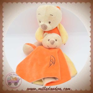 DOU KIDOU SOS DOUDOU OURS BEIGE CORPS ORANGE FEUILLE  DOUDOU PLAT