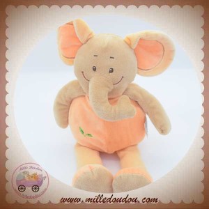 DOU KIDOU DOUDOU SOS ELEPHANT ORANGE BEIGE FEUILLES