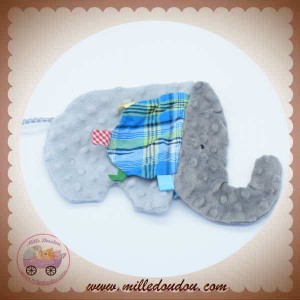 LABEL SOS DOUDOU ELEPHANT GRIS ETIQUETTES VICHY BLEU