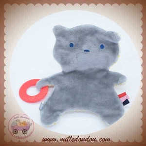 OXYBUL SOS DOUDOU OURS GRIS PLAT MICROFIBRE ROND JAUNE DENTITION