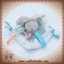 DOUDOU ET COMPAGNIE LAPIN HAPPY PLAT BLANC BLEU ATTACHE TETINE