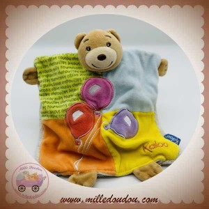 KALOO SOS DOUDOU OURS MARIONNETTE BALLON BLEU ORANGE JAUNE