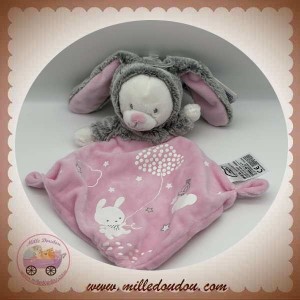 MOTS D'ENFANTS SOS DOUDOU OURS BLANC DEGUISE EN LAPIN GRIS PLAT FLUORESCENT ROSE