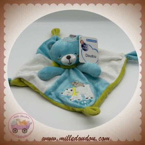 MOTS D'ENFANTS SOS DOUDOU OURS PLAT BLEU TURQUOISE BALNC VERT