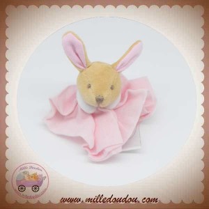 X99. DOUDOU ET COMPAGNIE PLAT LAPIN POMPON FRAISE ROSE BLANC NEUF ETIQUETTE