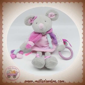 DOUDOU ET COMPAGNIE SOS SOURIS PEARLY GRISE ROBE ROSE HOCHET