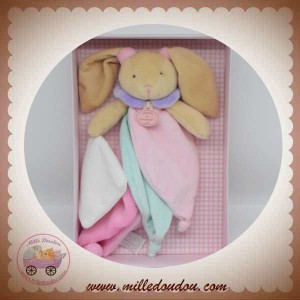 Doudou Peluche Poupée Déguisée En Lapin Ecru Marron Coeur Col Rose